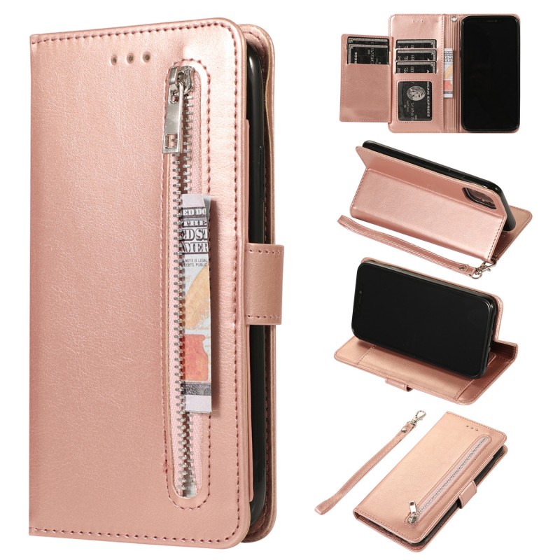 iPhone Small Cowhide Texture Zipper Phone Protective Leather Case